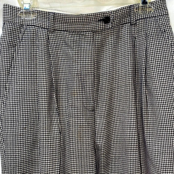 100% WORSTED WOOL HOUNDSTOOTH DRESS PANTS PLEATED BLK/WHT SZ 12